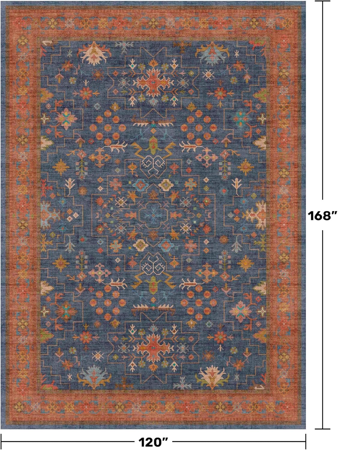 Boho Navy Blue 10x14 Area Rug for Living Room, Extra Large Dining Room Rugs for Under Table, Soft Low Pile Carpet for Bedroom - Vintage Floral Rug, Non-Slip & Stain Resistance (10x14 Navy Blue)