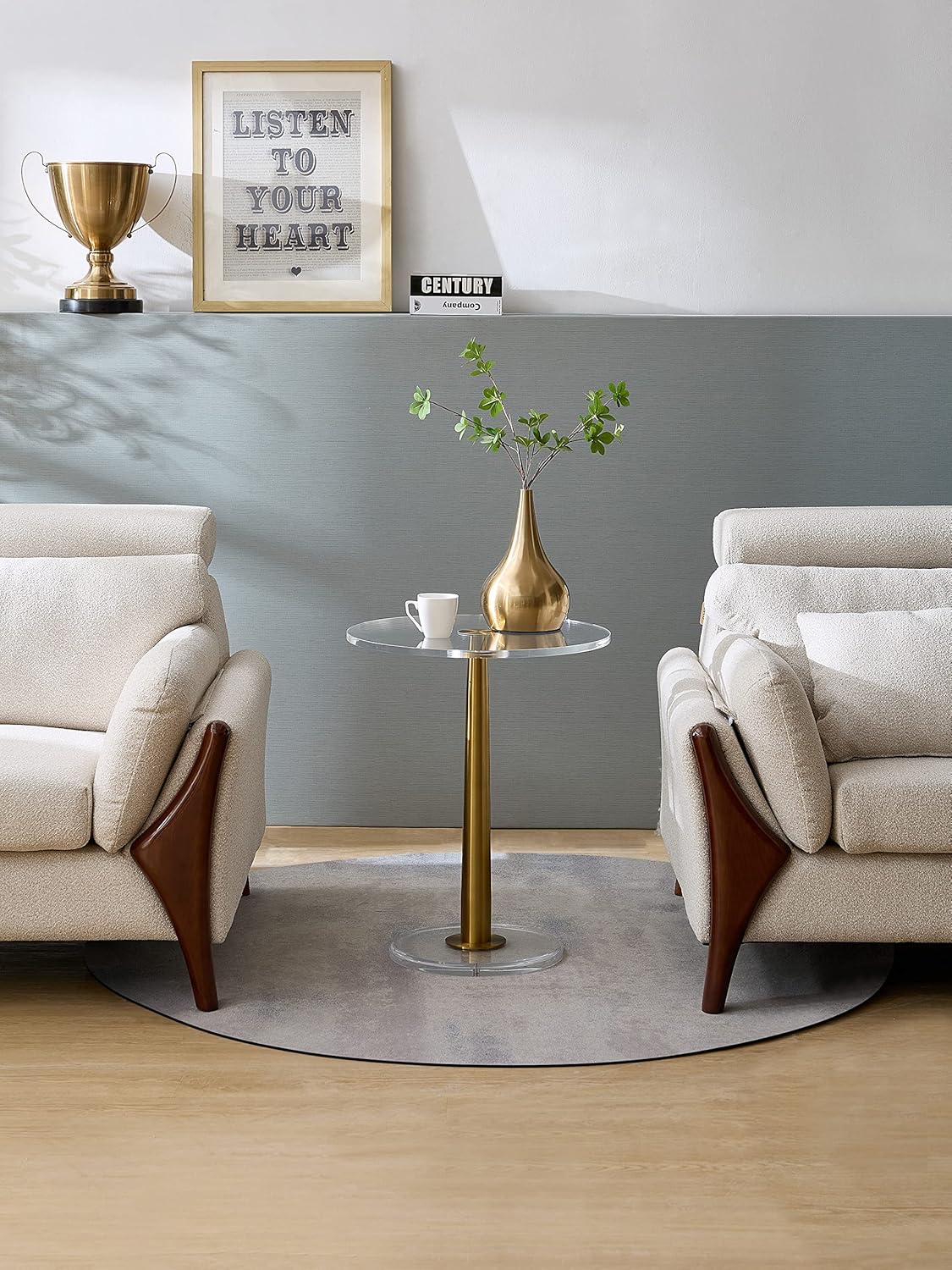 Clear Acrylic Table with Cone Metal Pole (Large, Brushed Gold) …