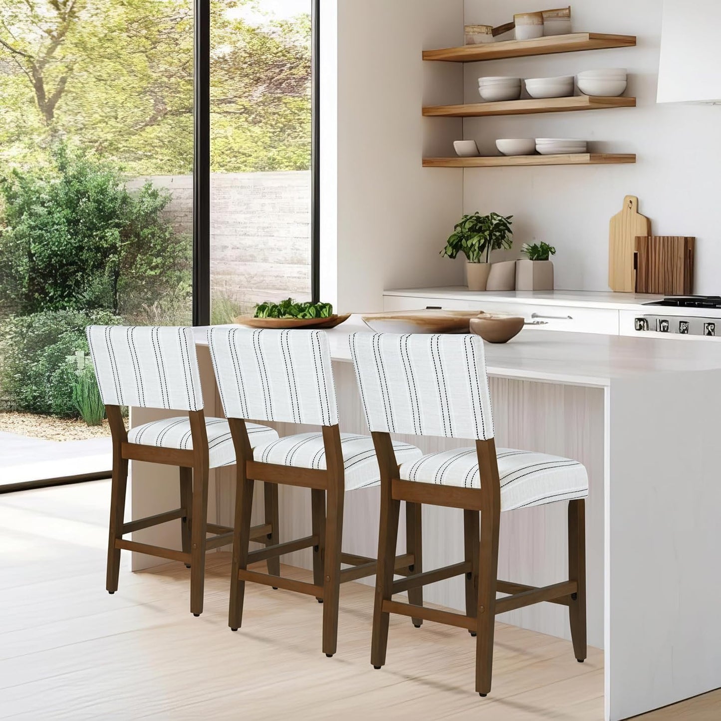 HomePop 24" Open Back Counter Stool|HomePop Home Décor|Fabric Chairs for Dining Room, Kitchen and Living Room - Black and White Stripe(Single Pack)