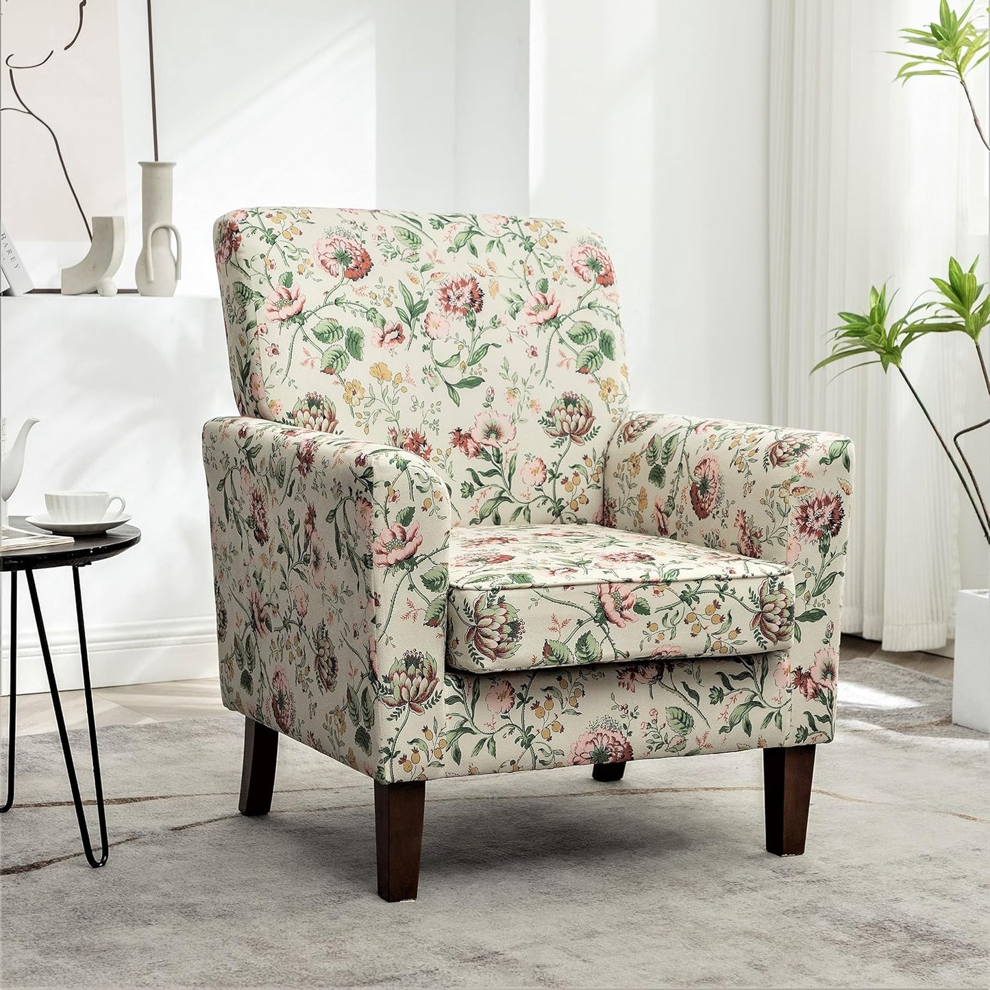Container Furniture Direct Contemporary Accent Arm Chair with Birch Wood Frame and Velvet Upholstery, Armchair for Office and Living Room Decor, Removable Cushions, 04 Printed Fabric