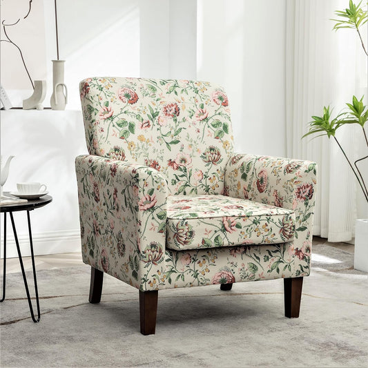 Container Furniture Direct Contemporary Accent Arm Chair with Birch Wood Frame and Velvet Upholstery, Armchair for Office and Living Room Decor, Removable Cushions, 04 Printed Fabric