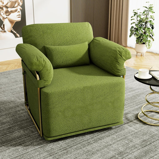 KEIKI Modern Comfy Swivel Accent Reading Chair with Waist Pillows, 360°Square Upholstered Barrel Armchair Single Club Lounge Sofa Chairs for Living Room,Bedroom,Office,Green