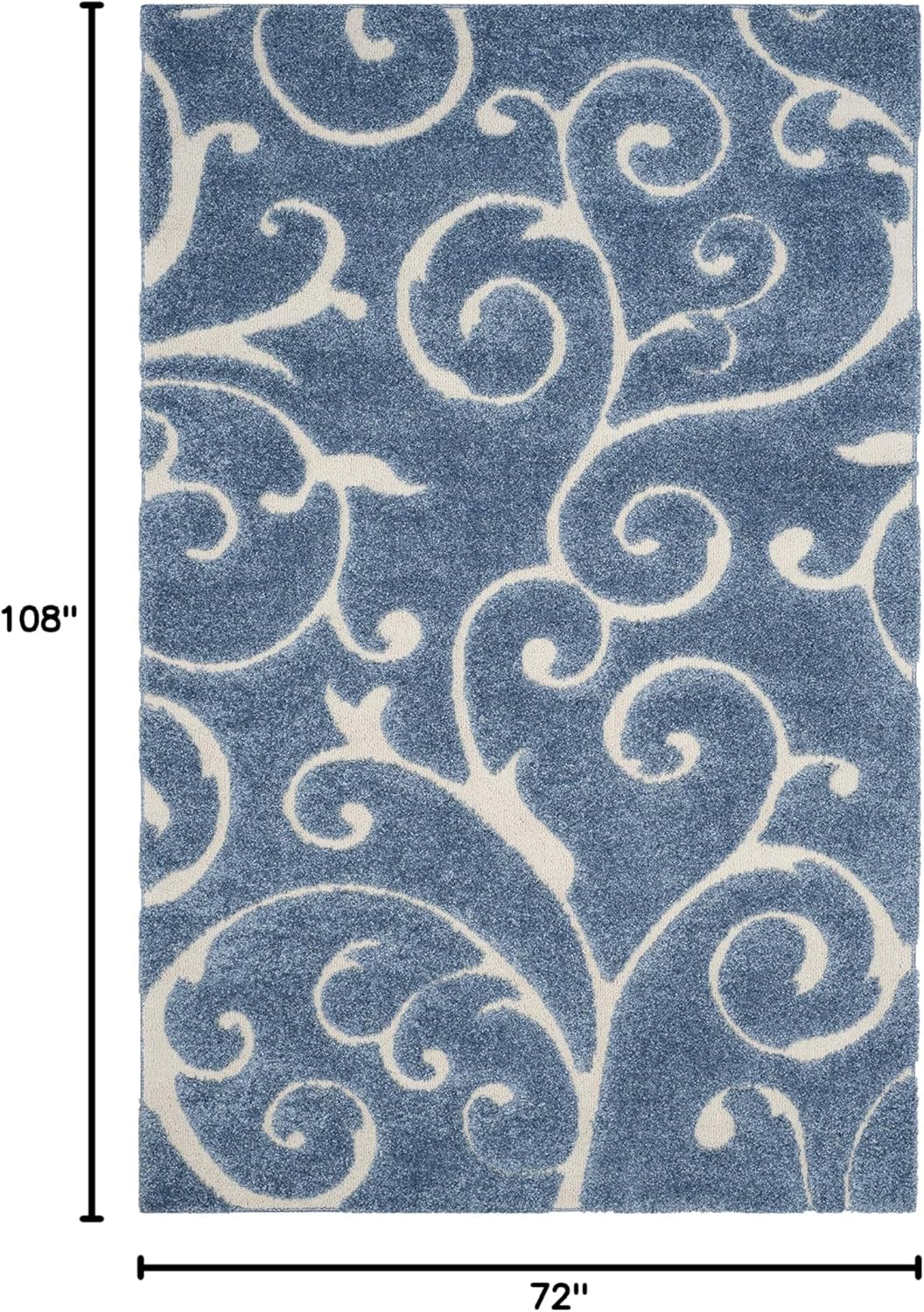 SAFAVIEH Florida Shag Collection Area Rug - 6' x 9', Light Blue & Cream, Scroll Design, Non-Shedding & Easy Care, 1.2-inch Thick Ideal for High Traffic Areas in Living Room, Bedroom (SG455-6011)