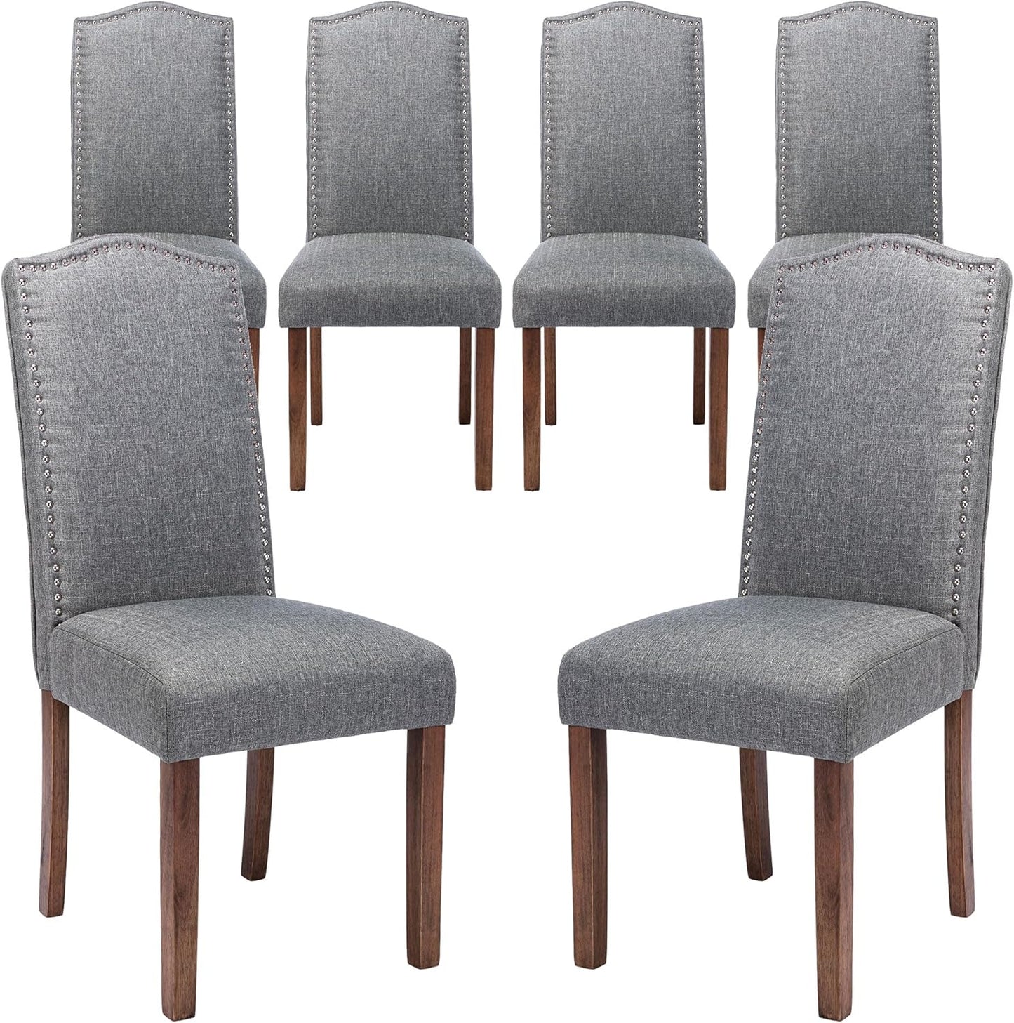 Stylish Upholstered Parsons Dining Chair with Silver Nailhead Trim and Sturdy Solid Wood Legs
