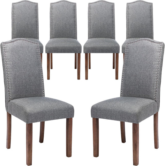 Stylish Upholstered Parsons Dining Chair with Silver Nailhead Trim and Sturdy Solid Wood Legs
