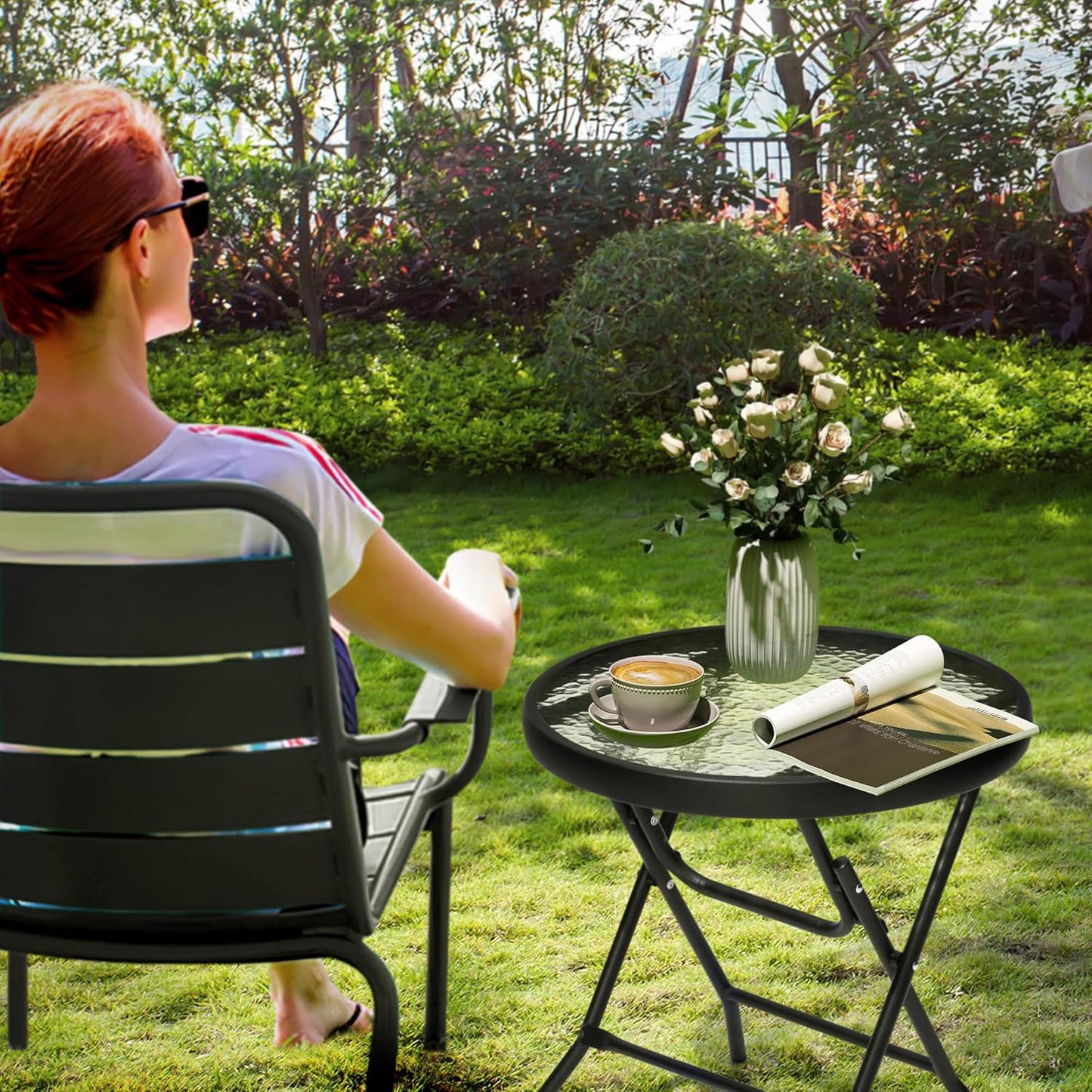 2 Pieces Outdoor Side Table - Small Patio End Table All Weather, Patio Furniture Sets and Outside Furniture for Pool, Balcony, Deck, Porch, Black