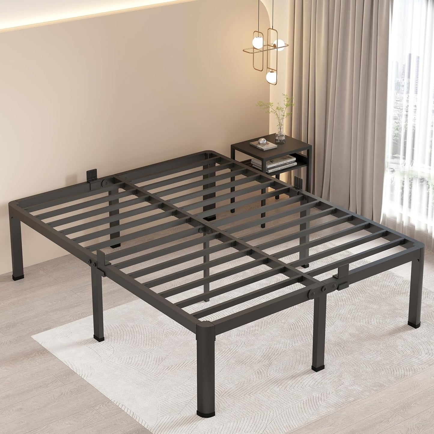 MAF 18 Inch King Size Bed Frame with Round Corner Legs Mattress Slide Stopper No Box Spring Needed Heavy Duty Metal Platform Bed Frames, 3000 LBS Steel Slats Support