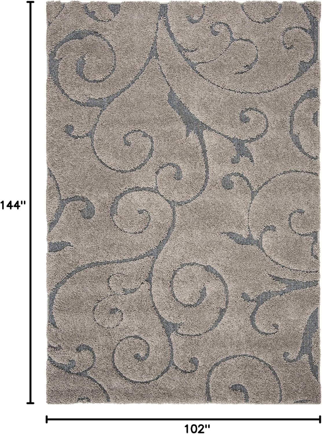 SAFAVIEH Florida Shag Collection Area Rug - 8'6" x 12', Grey & Light Blue, Scroll Design, Non-Shedding & Easy Care, 1.2-inch Thick Ideal for High Traffic Areas in Living Room, Bedroom (SG455-1160)