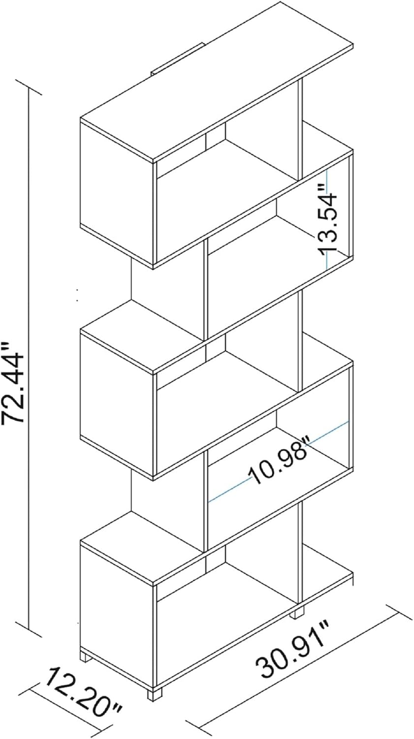 Manhattan Comfort Petrolina Bookshelf with 5 Zig-Zag Cubbies & Open Shelves, Unique Mid Century Modern Bookcase, Ideal for Living Room, Office, Bedroom, Display Ornaments, Trophies, Photos, White