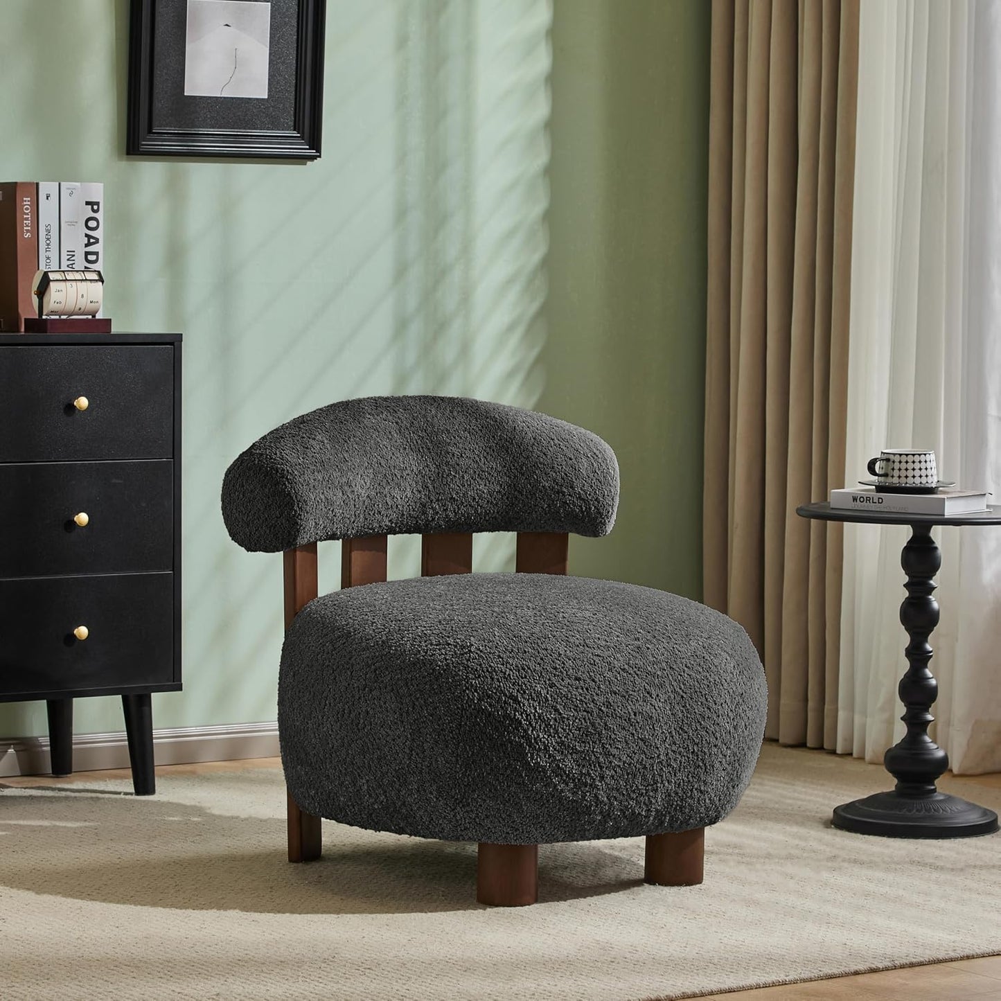 Christopher Knight Home Elvina Boucle Fabric Accent Chair, Solid Wood Single Lounge Sofa, Bedroom Comfy Reading Chair, for Modern Minimalist Style Living Room/Home Office, Dark Gray