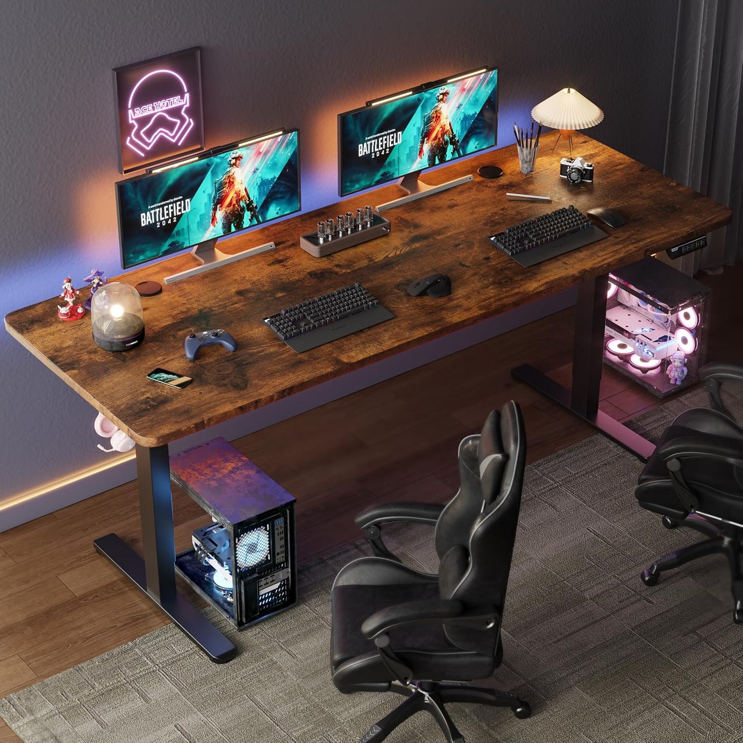 Monomi Electric Standing Desk, 79 x 31.5 inches Height Adjustable, Ergonomic Home Office Sit Stand Up Desk with Memory Preset Controller (Rustic Brown Top/Black Frame)