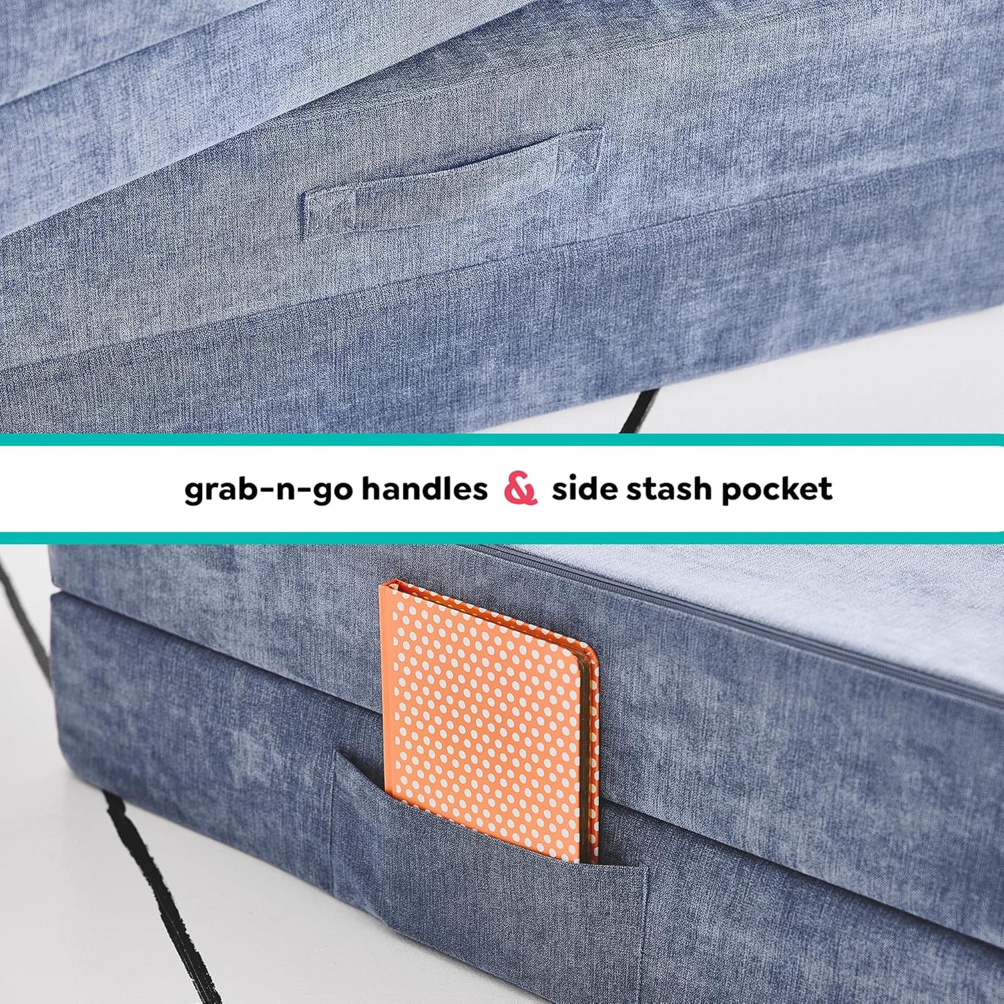 Yourigami Kids and Toddler Play Couch, Convertible Folding Sofa, Durable Foam Modular Design, Blue Lagoon