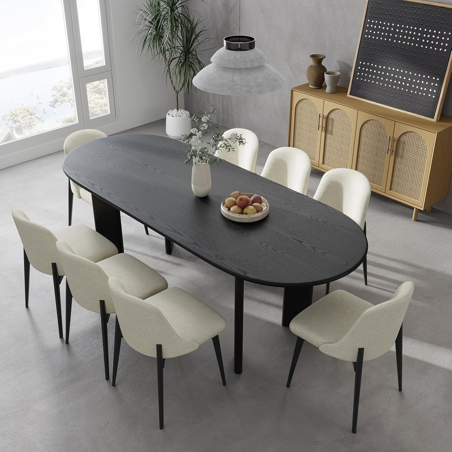 Casaphoria Wood Kitchen Table Set with 6 Chairs, 79" Dining Kitchen Table & Chairs Set for 4-6, Modern Farmhouse Oval Dining Table for Living Room, Easy Assembly, Black