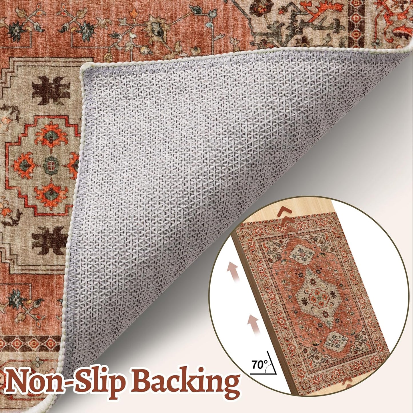 Boho Small Area Rug, 2x3 Washable Rug for Entryway, Vintage Throw Rug Oriental Non Slip Indoor Front Door, Distressed Terracotta Door Mat Carpet, Soft Low Pile Rugs for Entrance Kitchen Bedroom