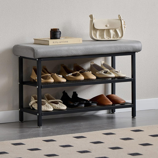 Shoe Rack Shoe Bench Shoe Organizer Storage Rack for Hallway Bedroom Living Room with Comfortable Seat Cushion 80x30x50cm (80cm Grey)