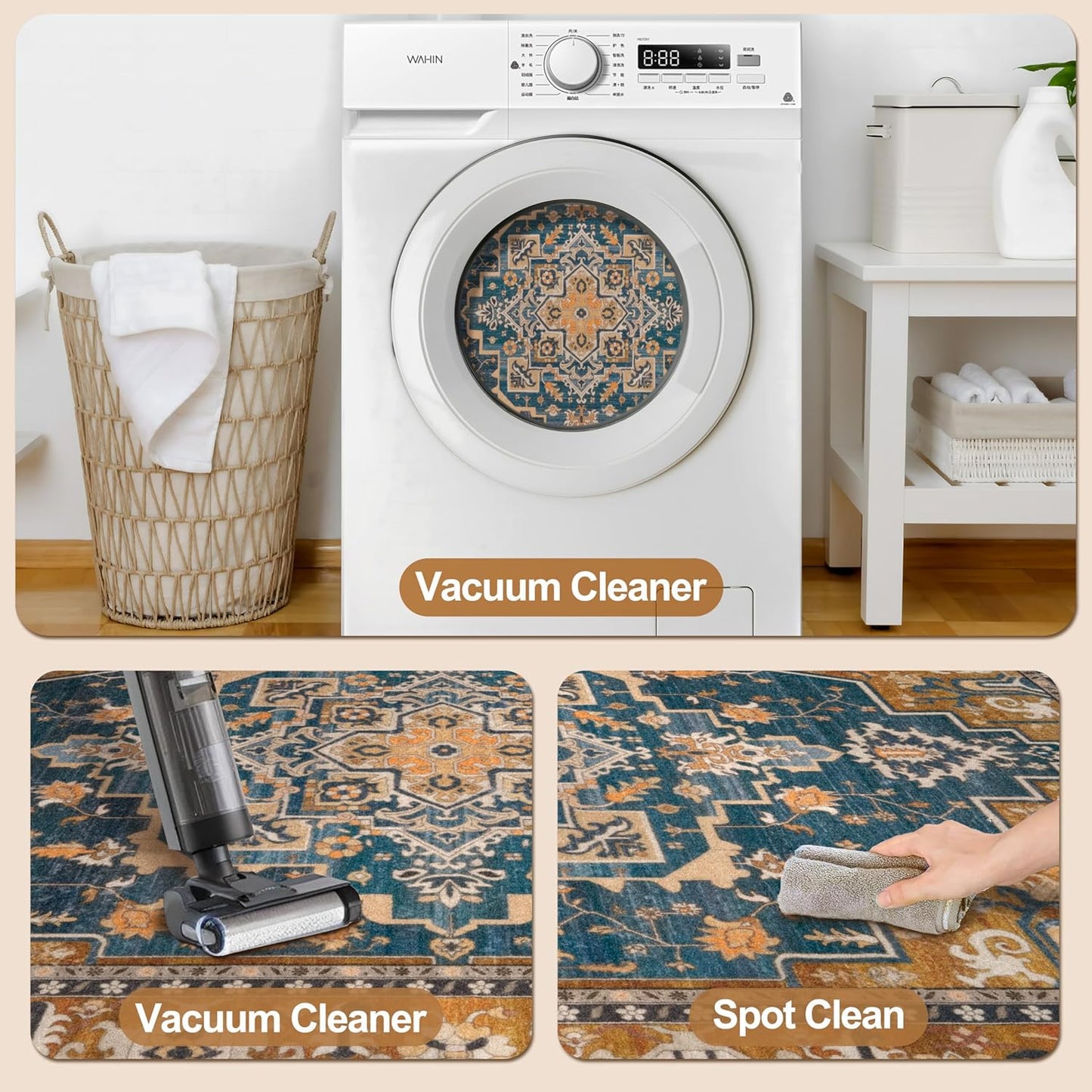 Tangsoo 2x3 Washable Rug for Entryway, Vintage Non Slip Small Area Rug, Indoor Front Door Rug, Print Distressed Door Mat Carpet, Soft Low Pile Rugs for Entrance Kitchen Bedroom Rusty Orange