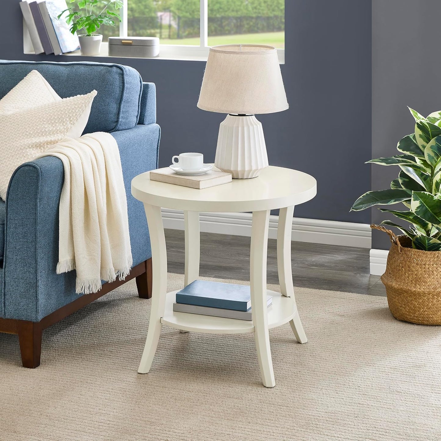 Roundhill Furniture Perth Contemporary Round End Table with Shelf