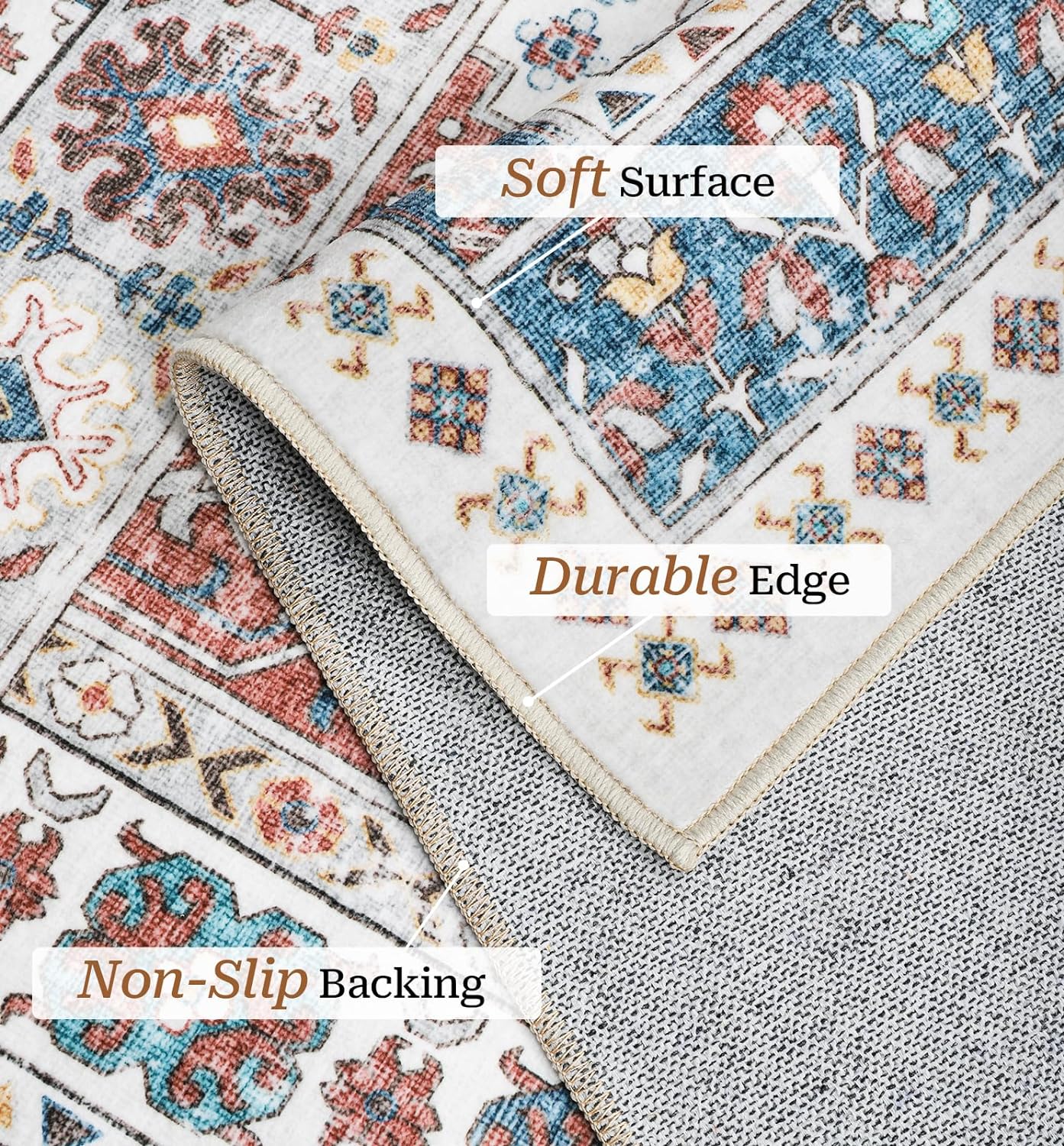 zesthome 9x12 Area Rugs,Stain Resistant Washable Rug,Ultra-Thin Rugs for Living Room,Bedroom,Non-Slip Backing Home Decor Large Area Rug (Navy Blue/Red,9'x12')