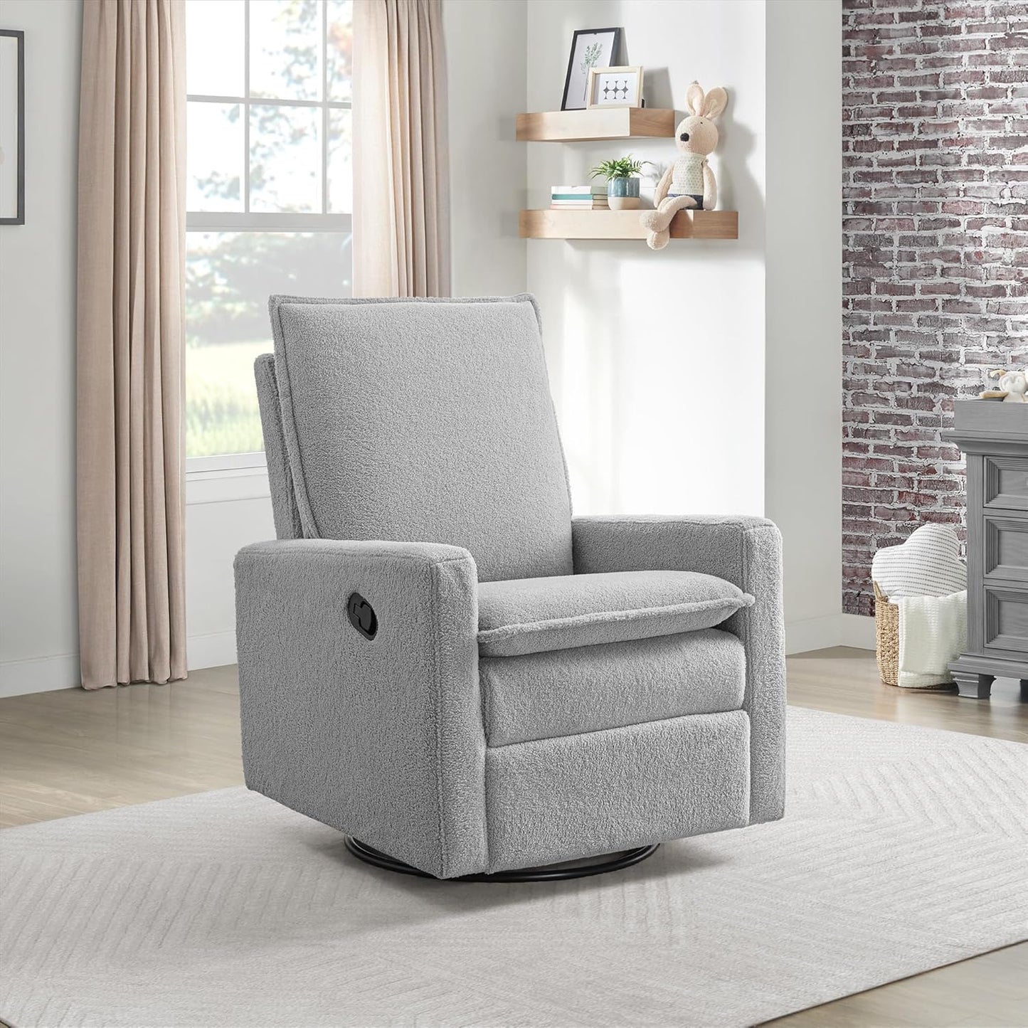 Oxford Baby Uptown Upholstered Swivel Glider and Recliner Nursery Chair,Boucle, Koala Gray
