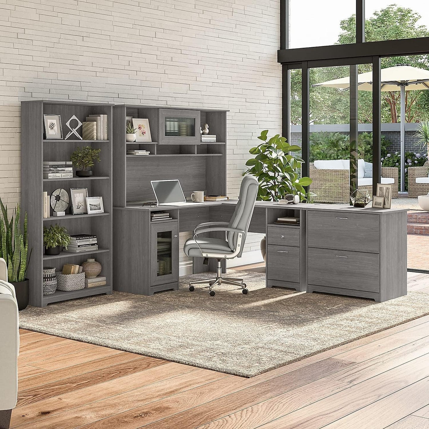 Bush Furniture Cabot Tall 5 Shelf Bookcase | Large Open Bookshelf in Modern Gray | Sturdy Display Cabinet for Library, Living Room, and Home Office
