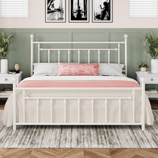 Allewie 14 Inch King Size Metal Platform Bed Frame with Victorian Vintage Headboard and Footboard/Mattress Foundation/Under Bed Storage/No Box Spring Needed/Easy Assembly/Noise Free/White