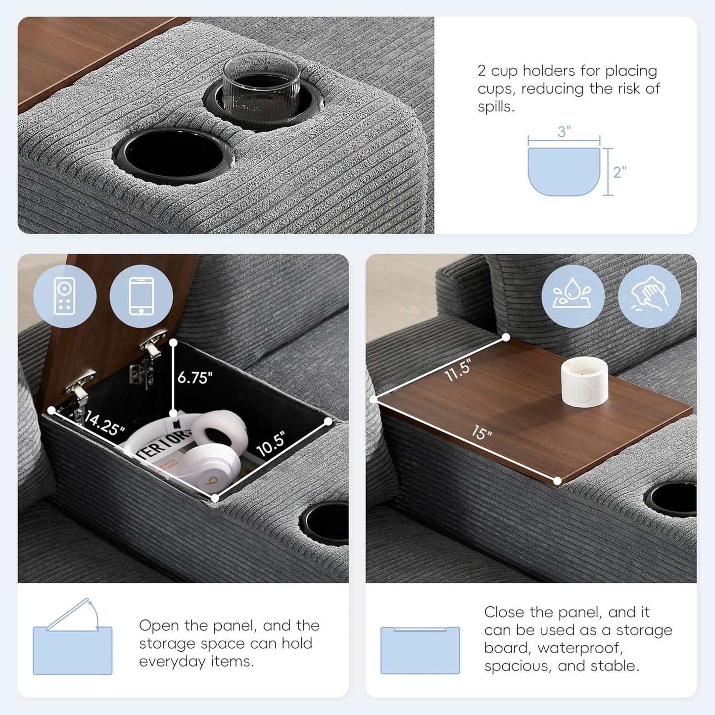 Merax 140'' Oversized Modular Sectional Sofa with Storage Ottoman and Console, Removable Storage Pockets, Cup Holder, Wide Seat, USB Charger, 6 Seat U Shaped Chenille Couch Set for Living Room, Gray