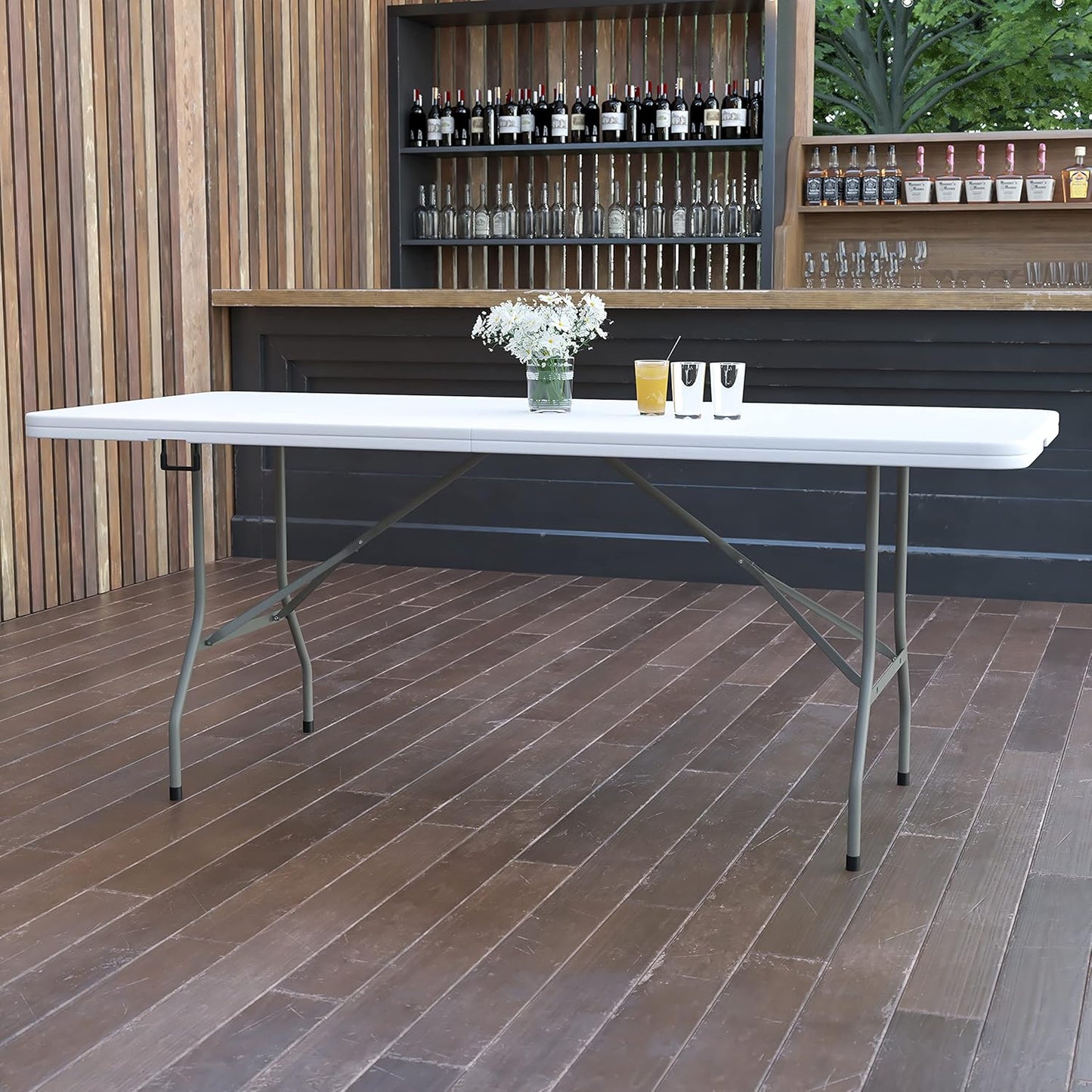 Flash Furniture Elon 6' Rectangular Plastic Folding Event Table with Carrying Handle, Bi-Fold Banquet Table for Indoor/Outdoor Events, White