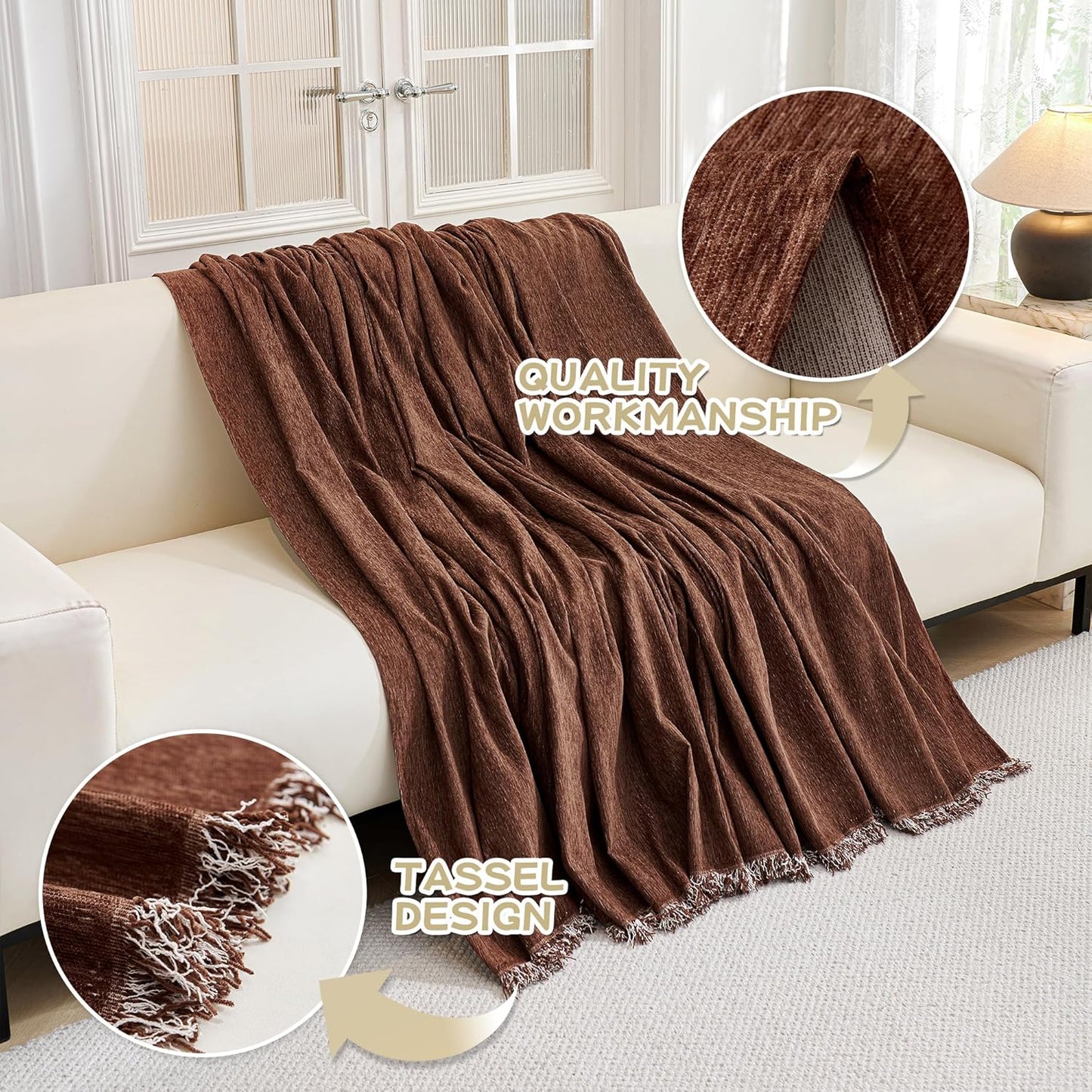 MYSKY HOME Couch Cover for Dogs Washable Couch Covers for 3 Cushion Couch Sofa Super Soft Sofa Slipcover Non Slip Sofa Cover, Chenille Sofa Covers for Dogs, Furniture Protector, 71"x150", Chocolate