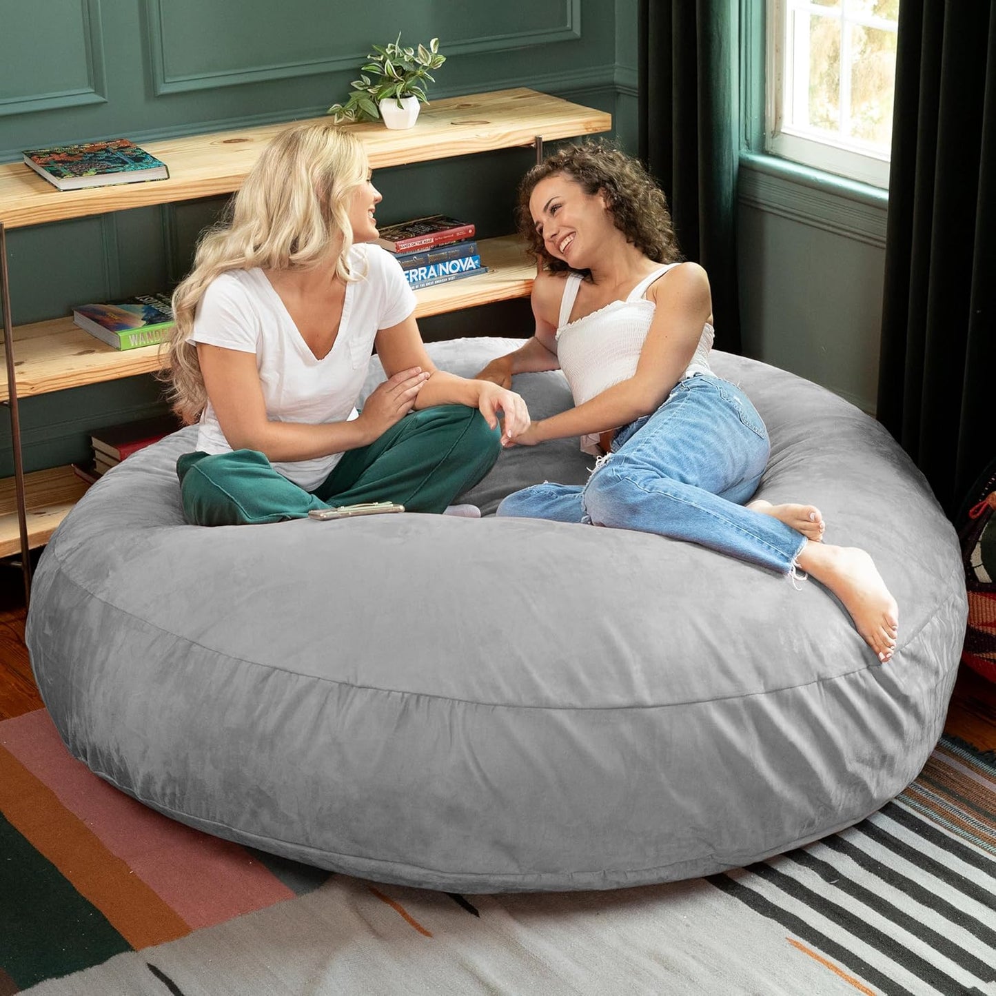 Jaxx 6 Foot Cocoon - 2-in-1 Convertible Bean Bag Bed & Large Bean Bag Chair for Adults, Microsuede Platinum
