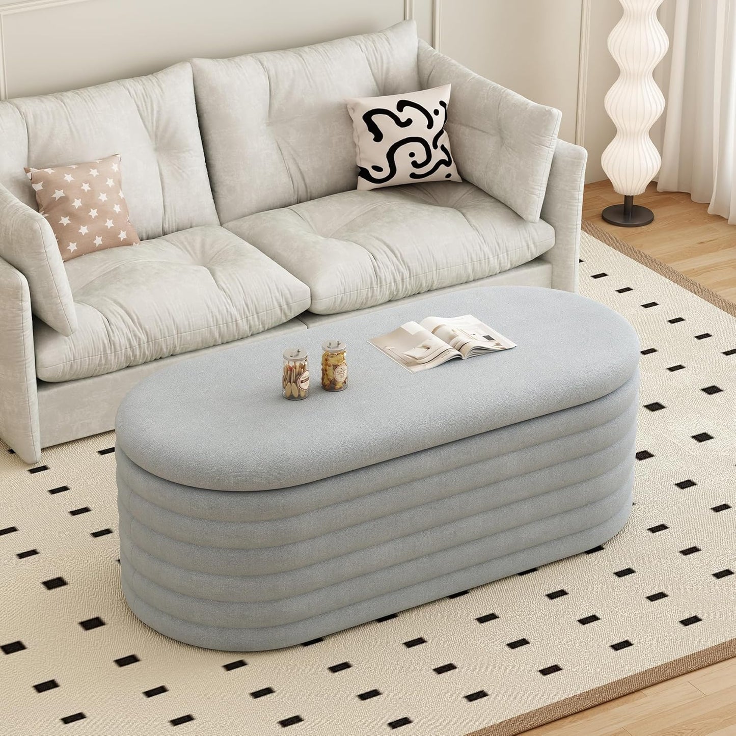 Storage Ottoman Bench 40 inch Upholstered Chenille Fabric Storage Bench for Bedroom End of Bed Stool Aesthetic Large Storag Ottoman for Living Room Entryway,Light Grey
