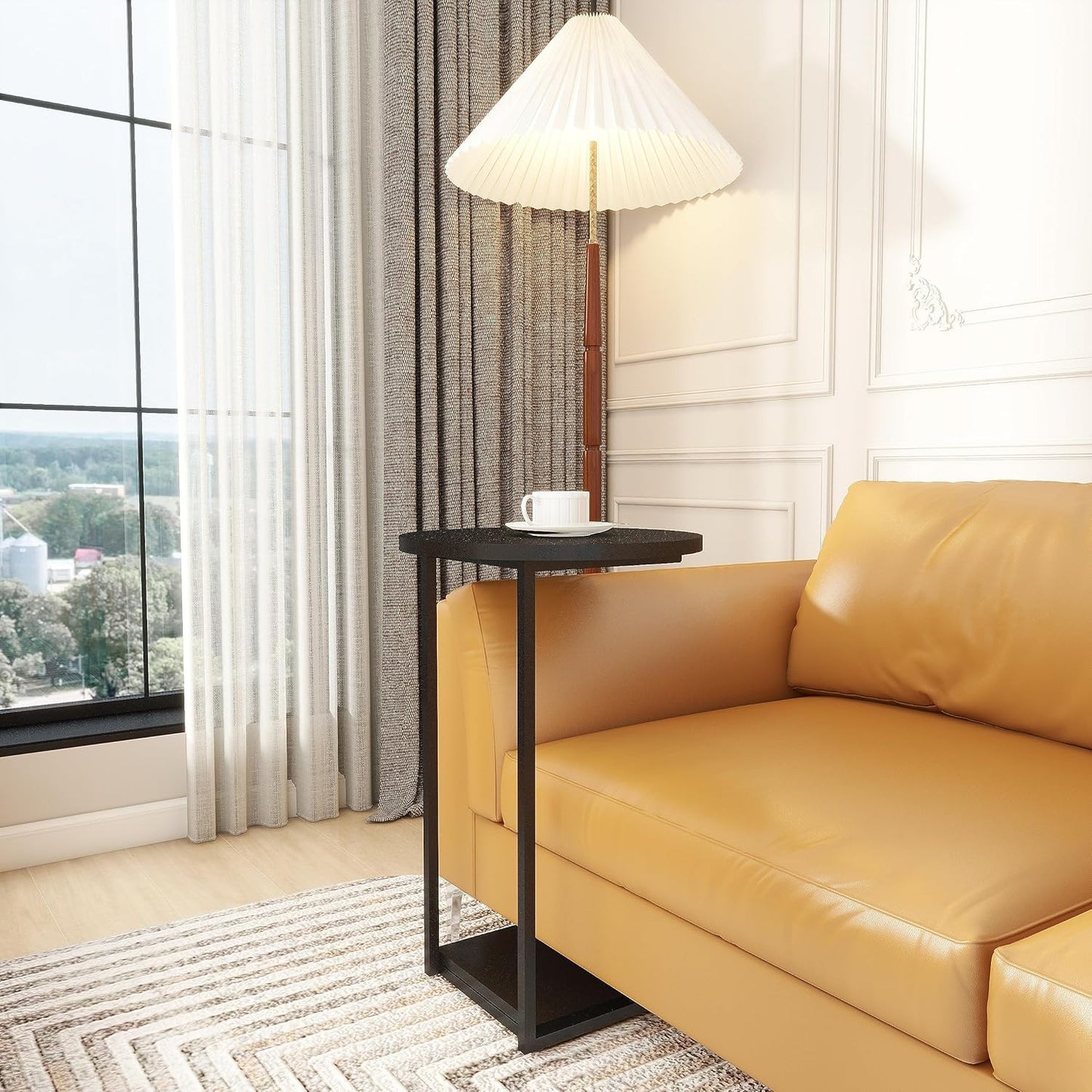 HDANI C End Table,Couch Table That Slide Under,Small Sofa Side Table in Living Room,Bedroom,Black