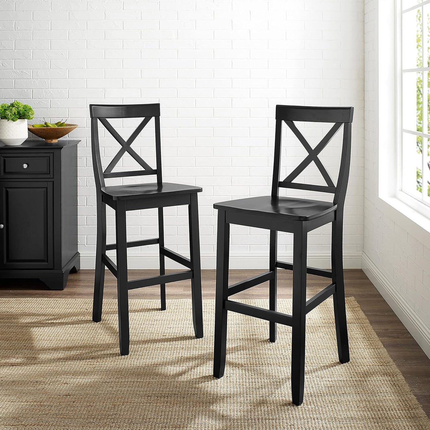 Crosley Furniture X-Back Wood Bar Stools Set of 2, Black, 30-inch