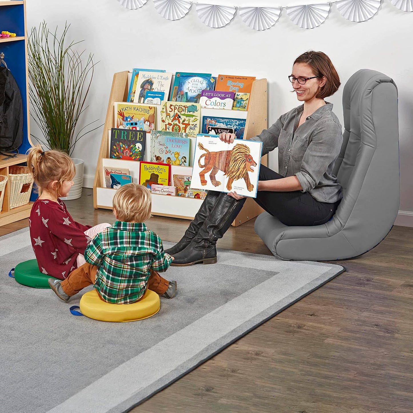 Factory Direct Partners Soft Tufted Floor Rocker - Cushioned Ground Chair for Kids Teens and Adults - Great for Reading, Gaming, Meditating, TV - Coal, 10488-GY