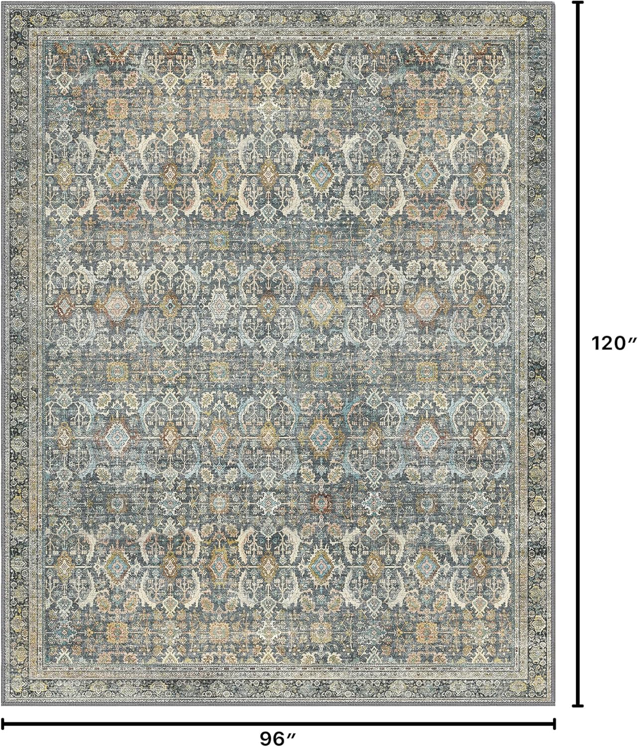 8X10 Area Rugs Machine Washable Rugs for Living Room, Vintage Boho Large Rugs for Bedroom Dining Room, Non Slip Indoor Soft Distressed Lightweight Thin Low Pile Carpet, Terracotta