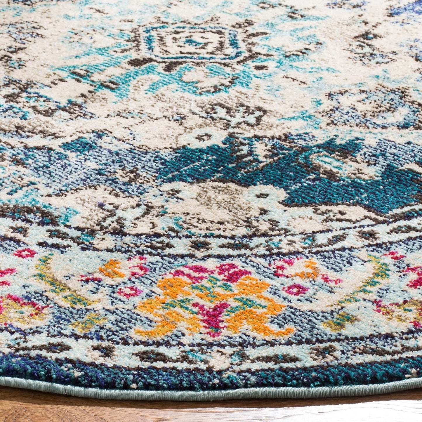 SAFAVIEH Monaco Collection Area Rug - 11' Round, Navy & Light Blue, Boho Chic Medallion Distressed Design, Non-Shedding & Easy Care, Ideal for High Traffic Areas in Living Room, Bedroom (MNC243N)