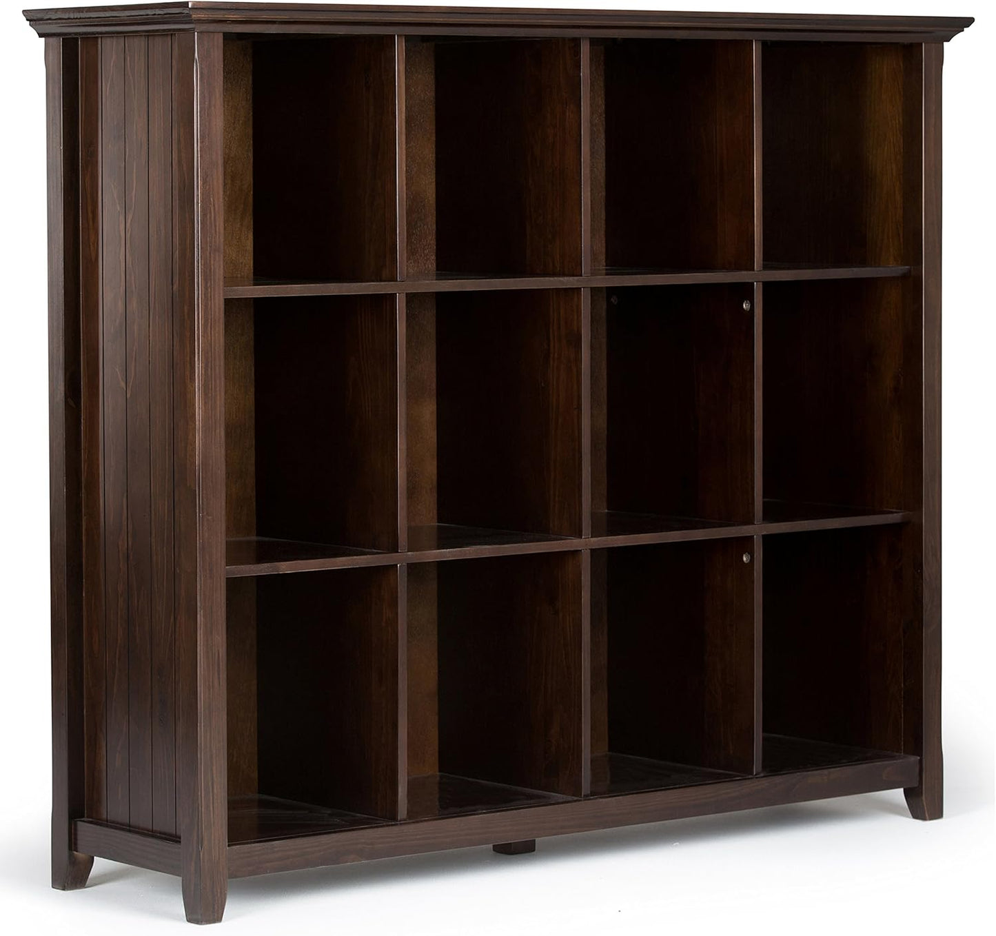 SIMPLIHOME Acadian Bookcase - 57 inch Tall 12-Cube Solid Wood Storage Display Unit in Brunette Brown, Transitional Cube Organizer for Living Room or Office with Fixed Shelves and Tapered Legs