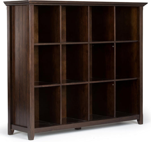 SIMPLIHOME Acadian Bookcase - 57 inch Tall 12-Cube Solid Wood Storage Display Unit in Brunette Brown, Transitional Cube Organizer for Living Room or Office with Fixed Shelves and Tapered Legs