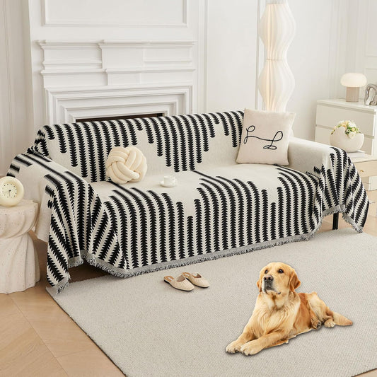 HAOMAIJIA Boho Sofa Covers for 3 Cushion Couch - Pet Friendly Soft Thick Non Slip Cover for Dogs - Washable Sectional L Shape Furniture Protector (Black, 71"x134")
