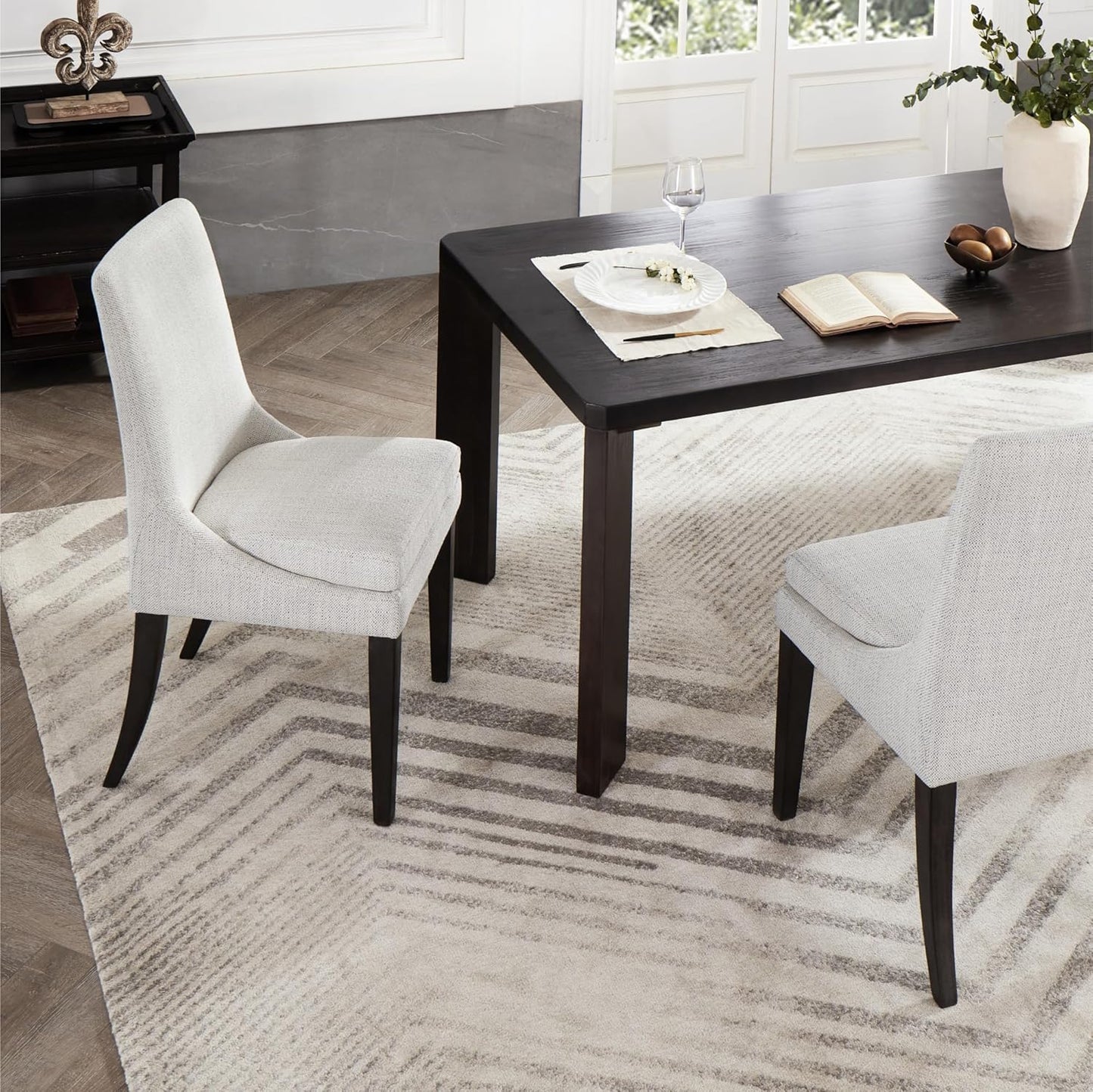 Upholstered Dining Chairs Modern Sidechair Performance Fabric High Back Armlesschair for Diningroom Kitchen,Linen,Set of 2(1 Box)