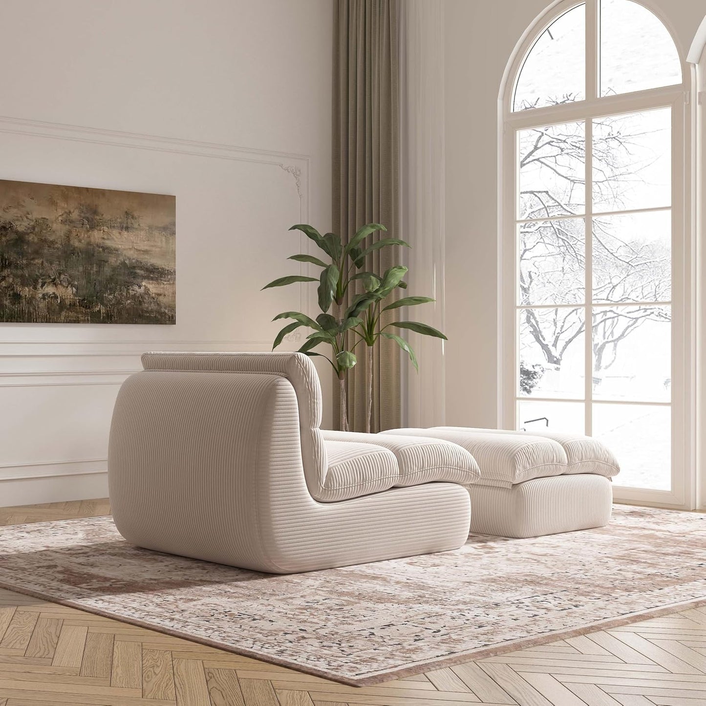 Bean Bag Chair with Ottoman, Cozy Comfy Reading Nook Chairs, Ultra Soft Corduroy Fabric Bean Bag Chairs for Adults, Reading Chair with Ottoman for Living Room, Bedroom Apartment (Beige)