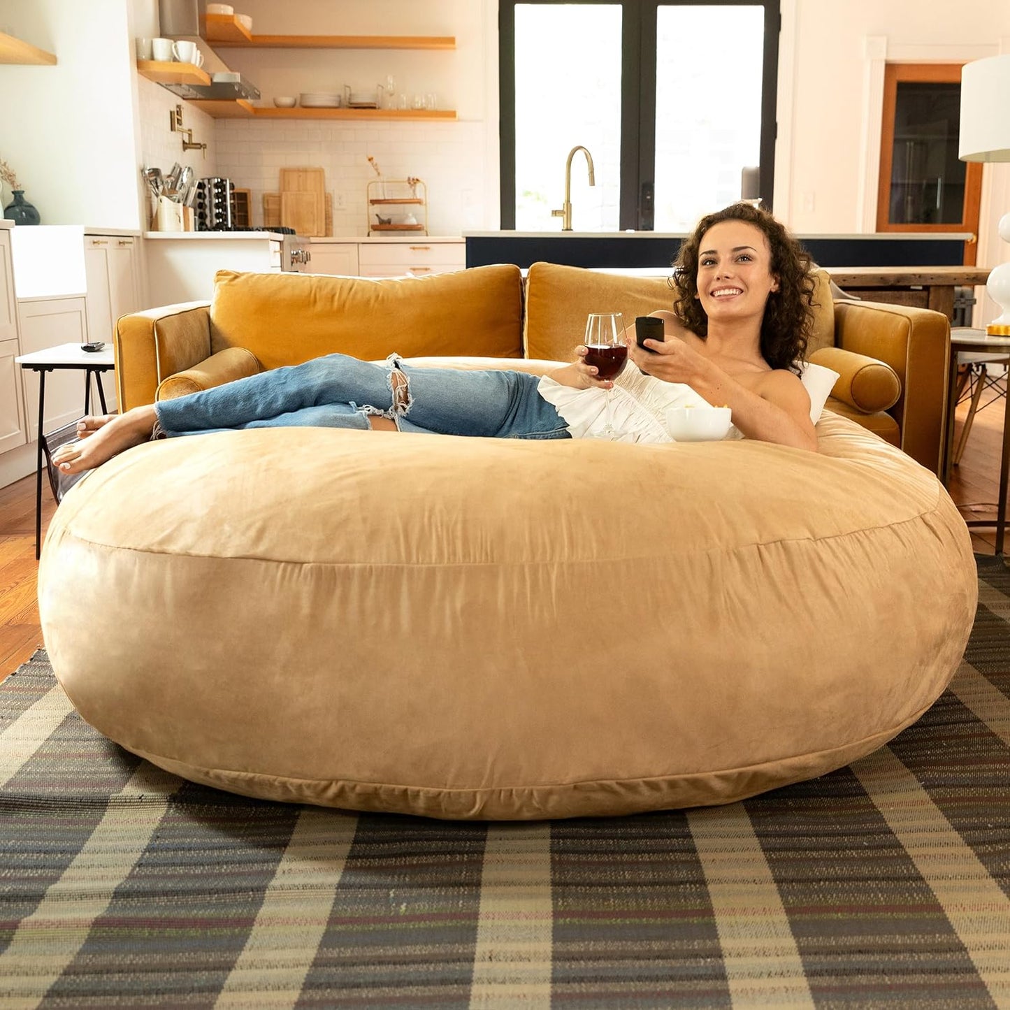 Jaxx 6 Foot Cocoon - 2-in-1 Convertible Bean Bag Bed & Large Bean Bag Chair for Adults, Camel