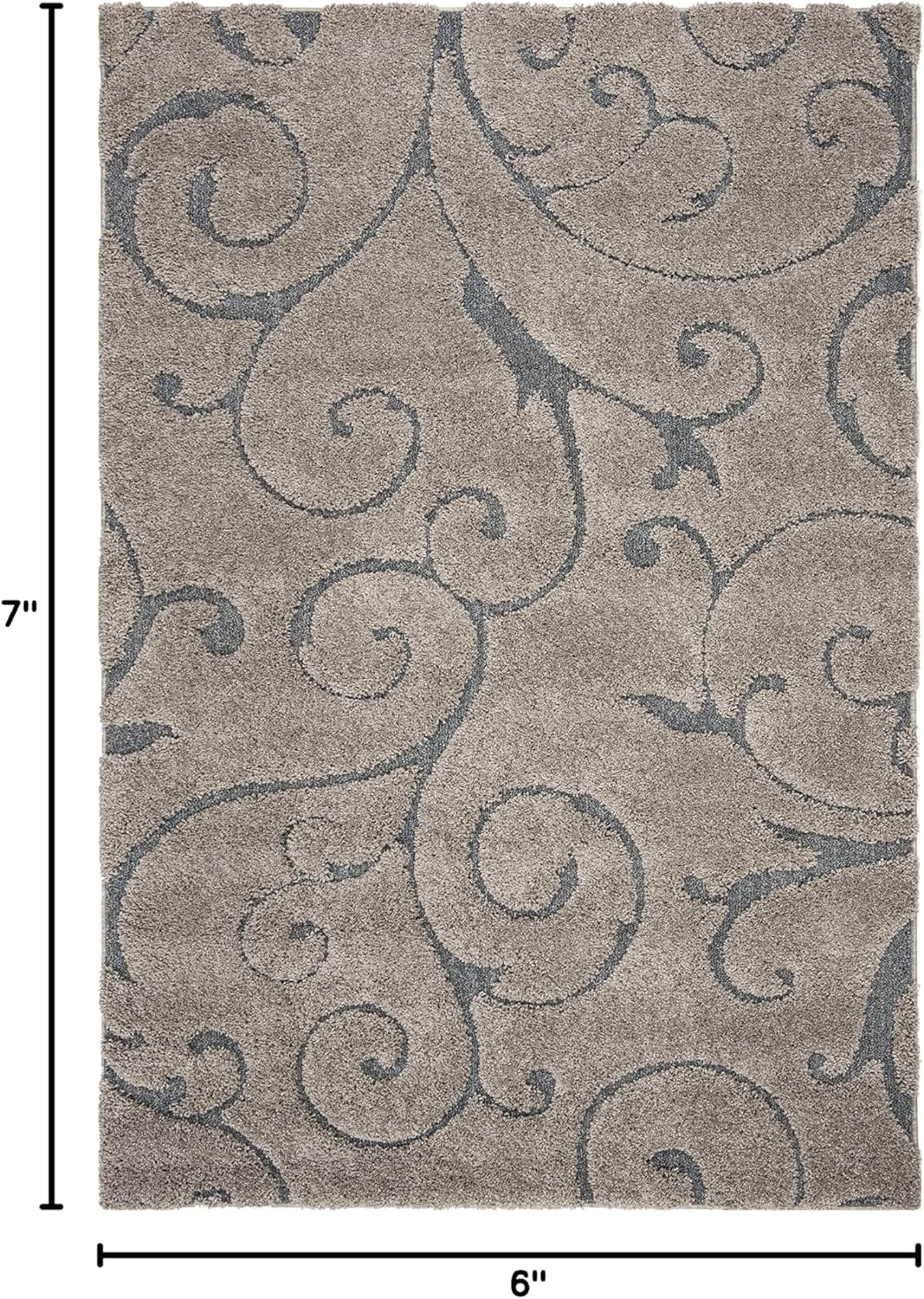 SAFAVIEH Florida Shag Collection Area Rug - 5'3" x 7'6", Grey & Light Blue, Scroll Design, Non-Shedding & Easy Care, 1.2-inch Thick Ideal for High Traffic Areas in Living Room, Bedroom (SG455-1160)