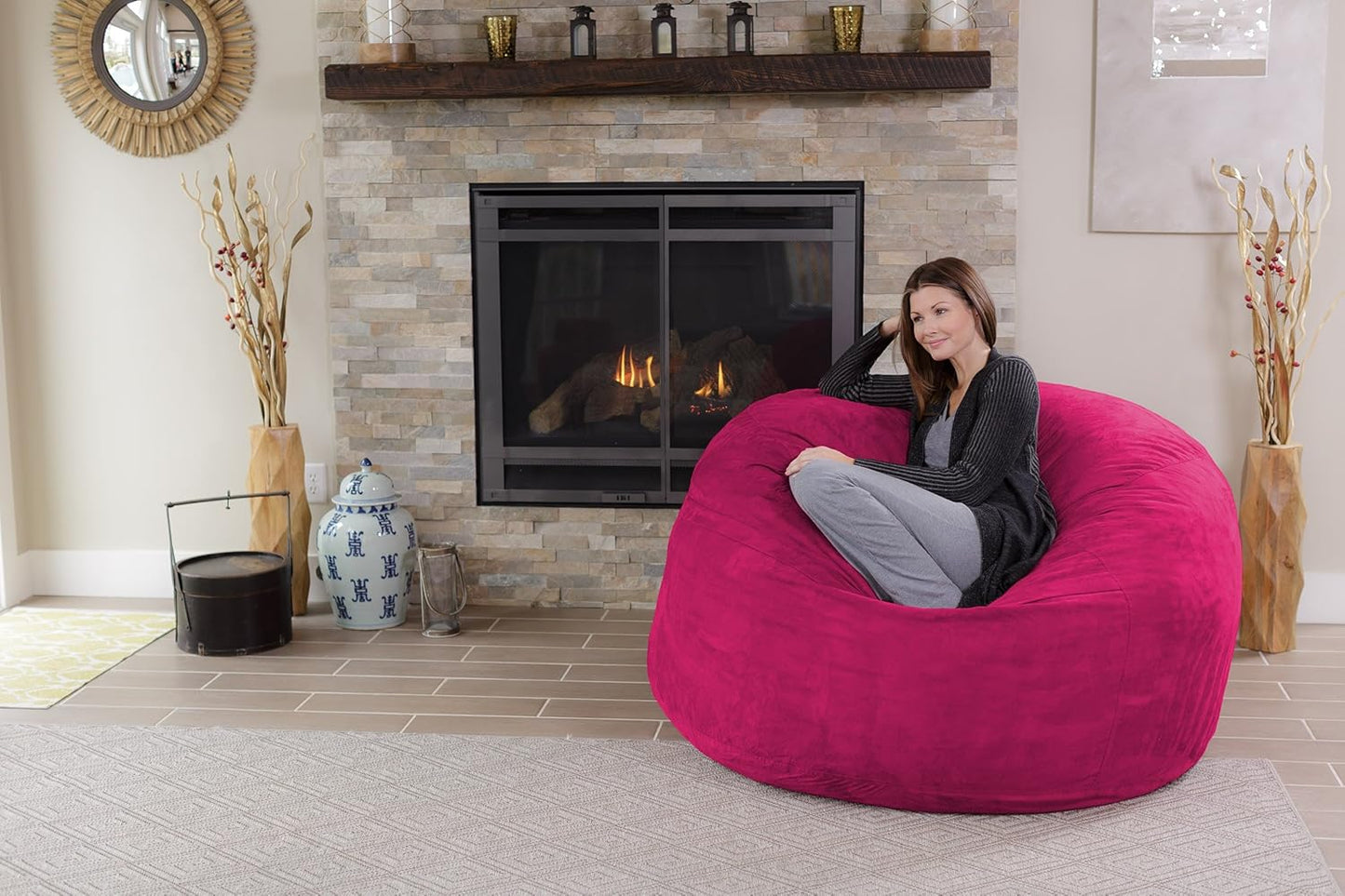 Chill Sack Bean Bag Chair: Giant 5' Memory Foam Furniture Bean Bag - Big Sofa with Soft Micro Fiber Cover - Pink