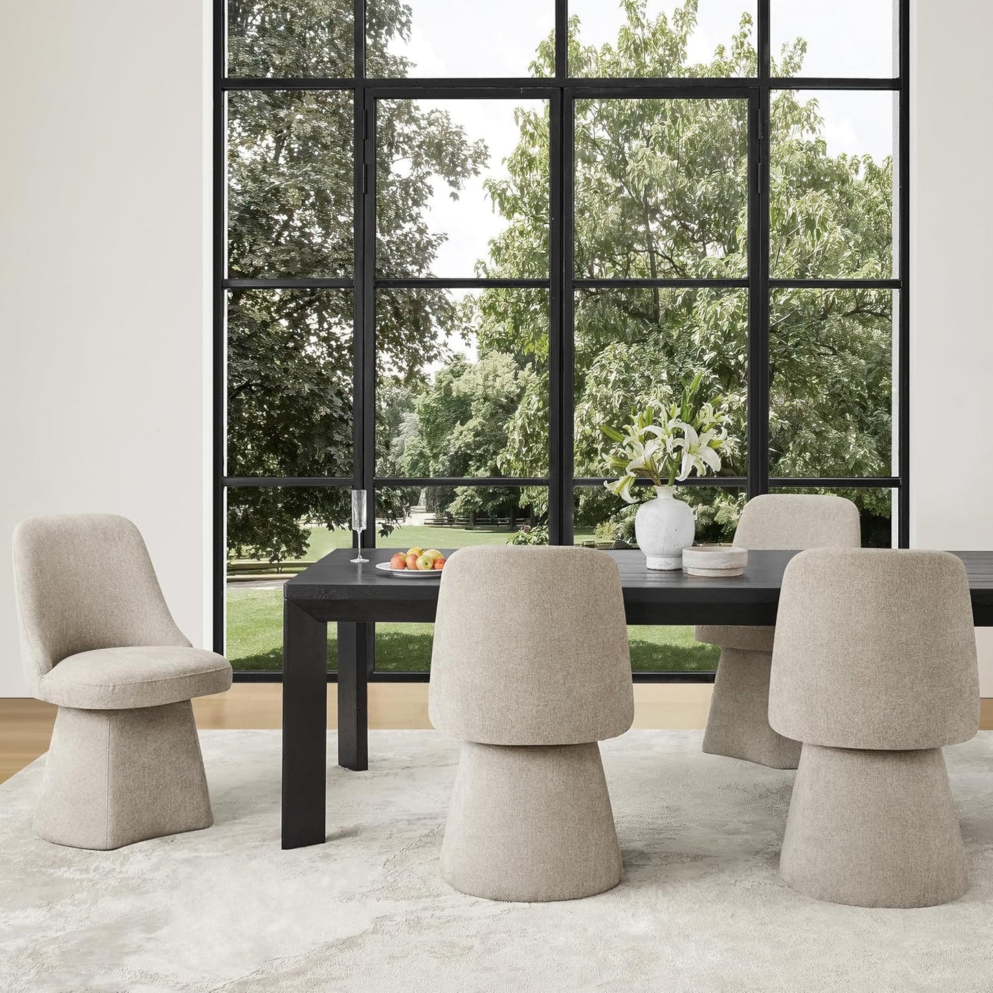 Swivel Dining Chair Mid Century Modern DeskChair High Back Upholstered Linen Fabric SideChair for Kitchen Diningroom Bedroom,Khaki,4 Box