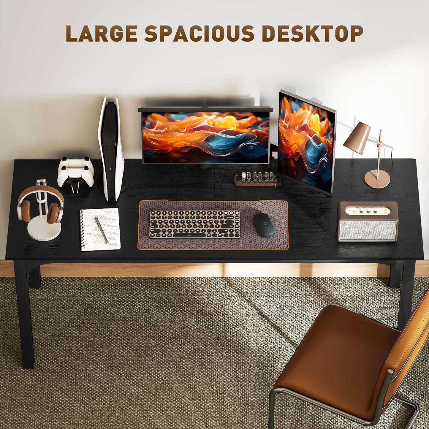 HOMCOM Modern Simple Large Computer Desk, 71" Long Home Office Desk for Two Person, Multi-Purpose Computer Table for Home Office Study, Black