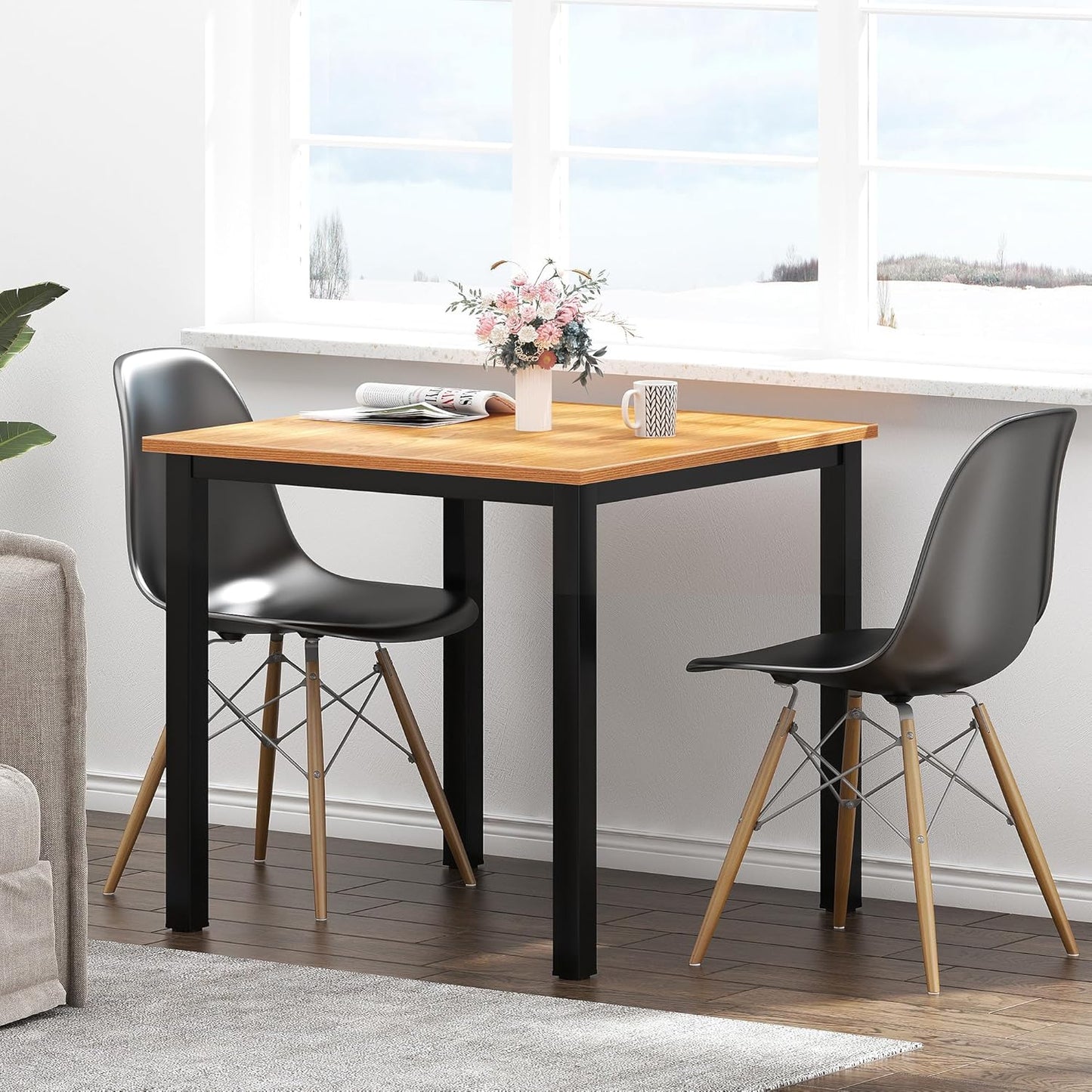 Need Small Square Dining Table- 31-1/2'' Sturdy and Heavy Duty Writing Desk for Small Spaces and Writing Table Desk, Teak Color Desktop & Black Frame AC3BB(8080) Breakroom Table