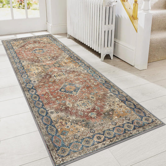 GENIMO Runner Rug 2x5 Non Slip Machine Washable Vintage Hallway Runner Rug, Low Pile Lightweight Rugs for Entryway, Hallway, Kitchen and Corridor, Antique Red