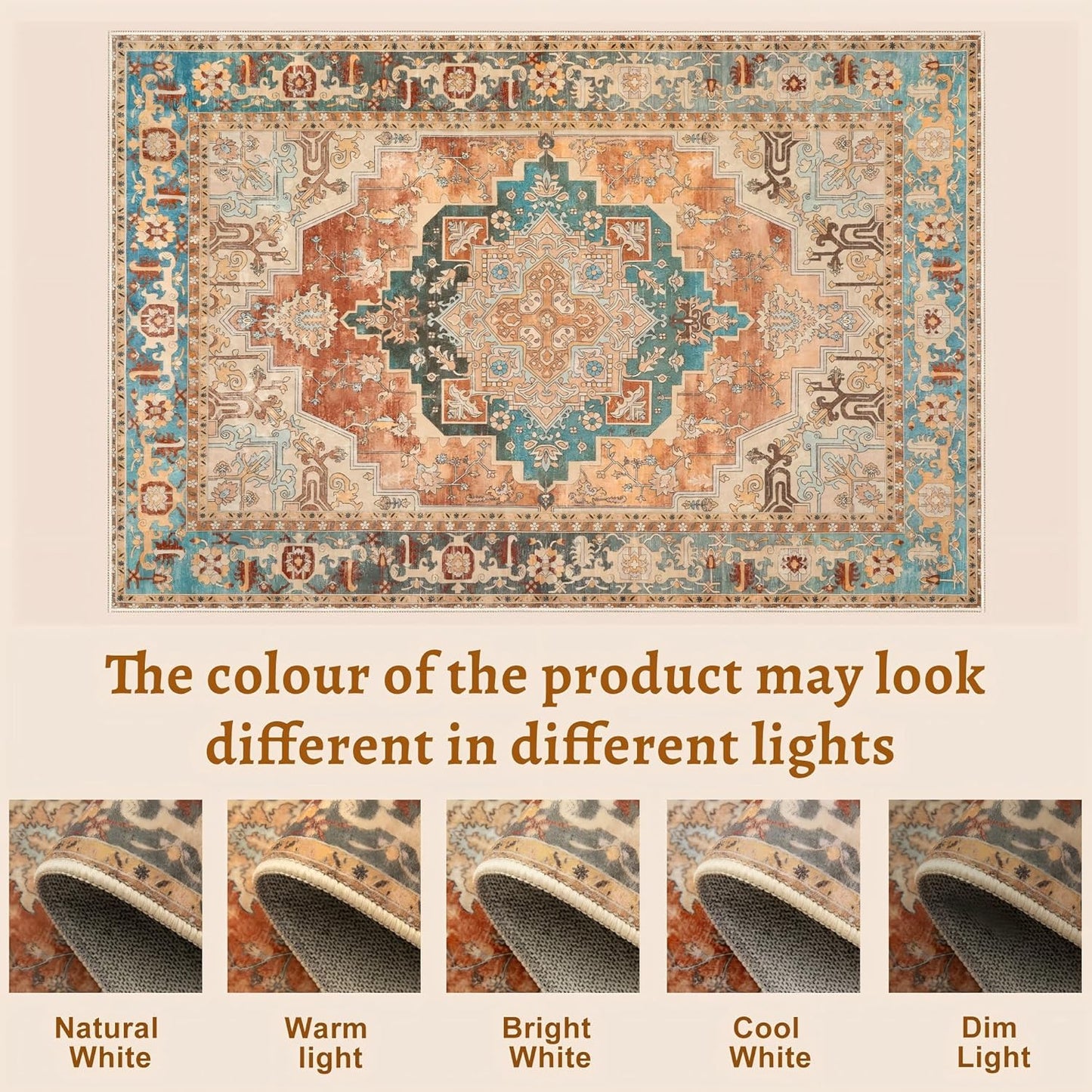 2x6 Washable Runner Rug for Hallways, Non Slip Vintage Rug, Soft Low Pile Long Print Distressed Carpet Runners for Kitchen Bedroom Entryway Bathroom Living Room Rusty Orange