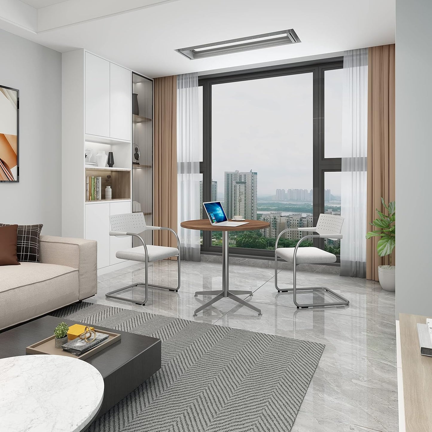 Round Office Table Conference Table Small Dining Table Coffee Meeting Table for Office Boardroom Kitchen Living Room Waterproof Desktop Easy Assembly 31.5 inch