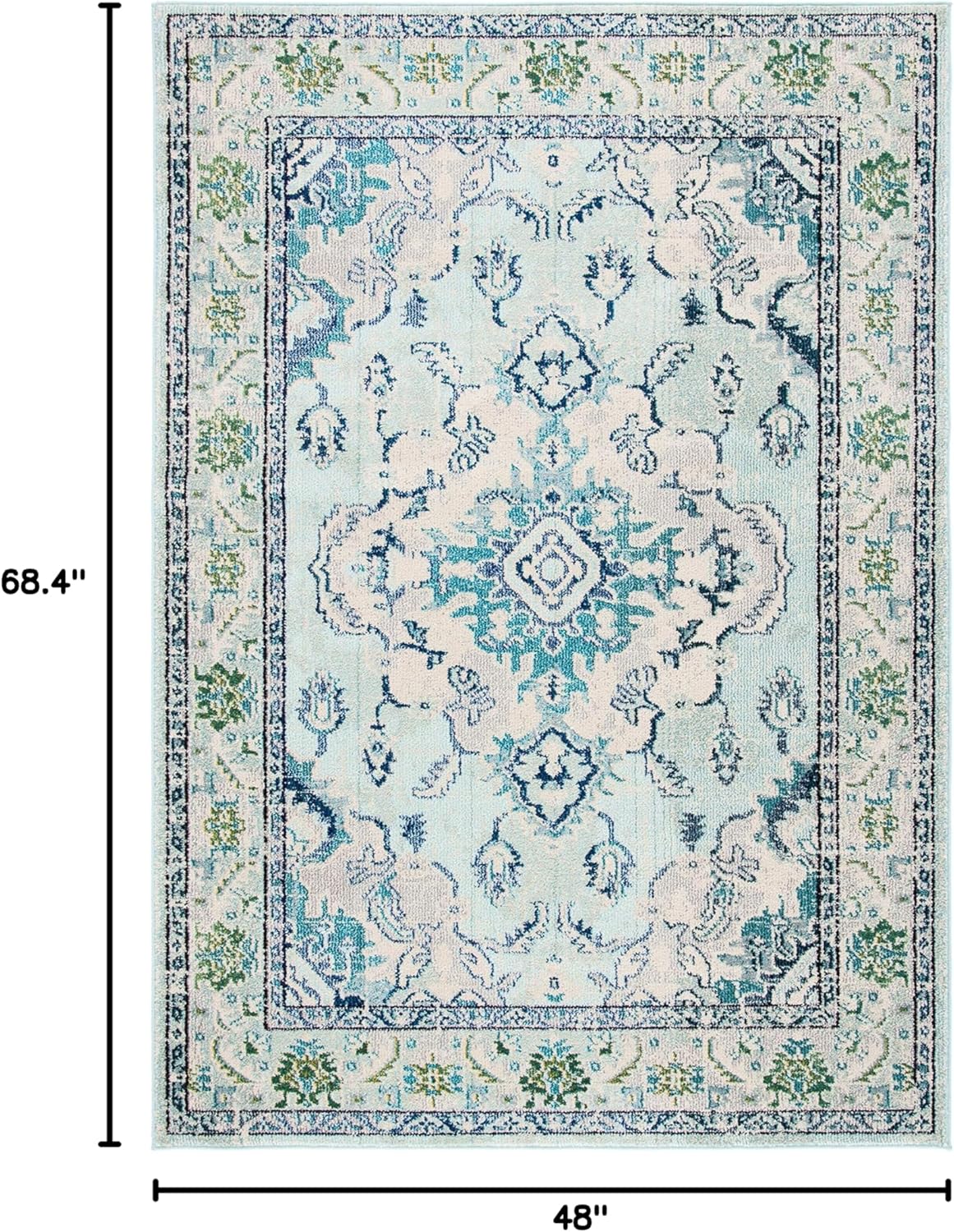 SAFAVIEH Monaco Collection Accent Rug - 4' x 5'7", Light Blue & Ivory, Medallion Distressed Design, Non-Shedding & Easy Care, Ideal for High Traffic Areas in Entryway, Living Room, Bedroom (MNC243K)